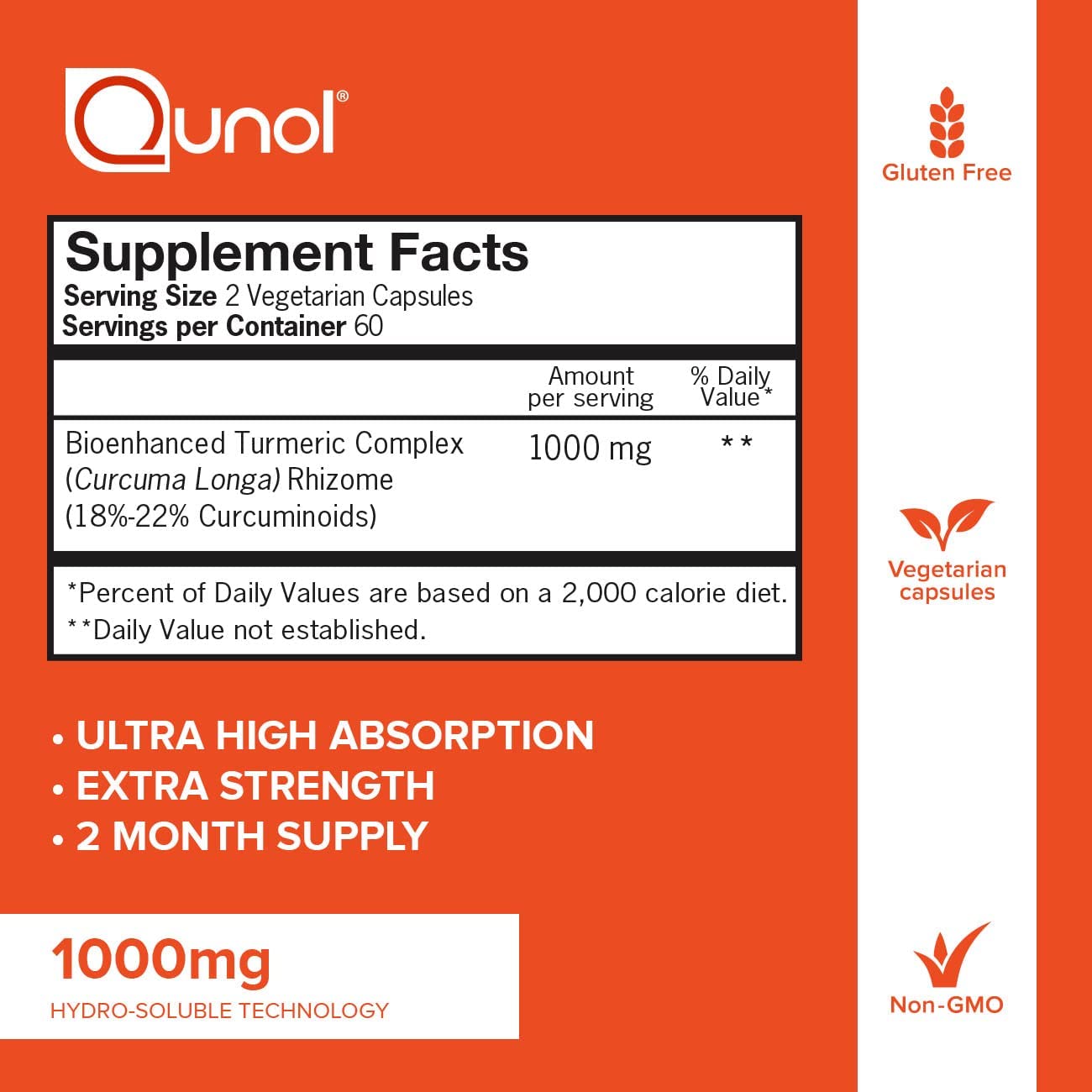 Turmeric Curcumin Capsules, Qunol with Ultra High Absorption 1000mg, Joint Support, Dietary