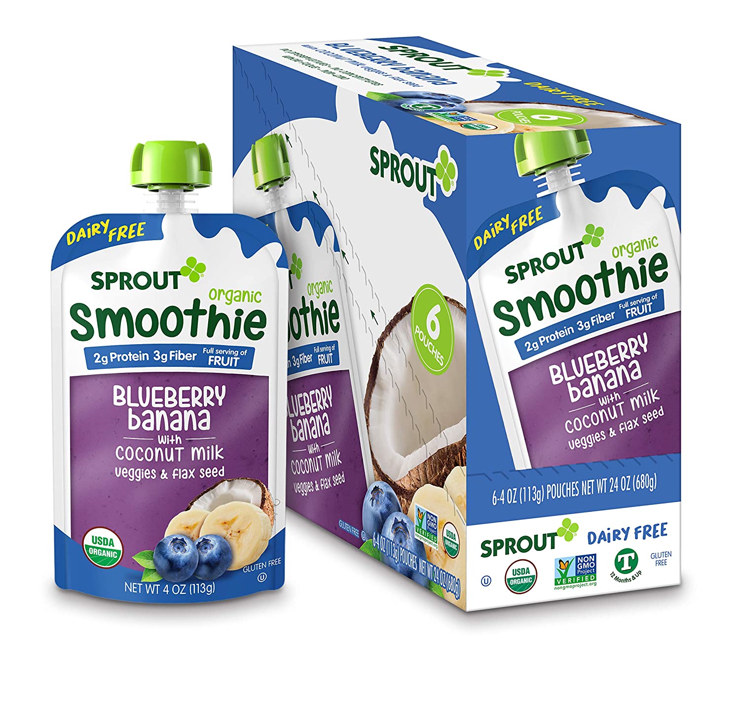 Sprout Organic Baby Food, Stage 4 Toddler Smoothie Pouches, Blueberry