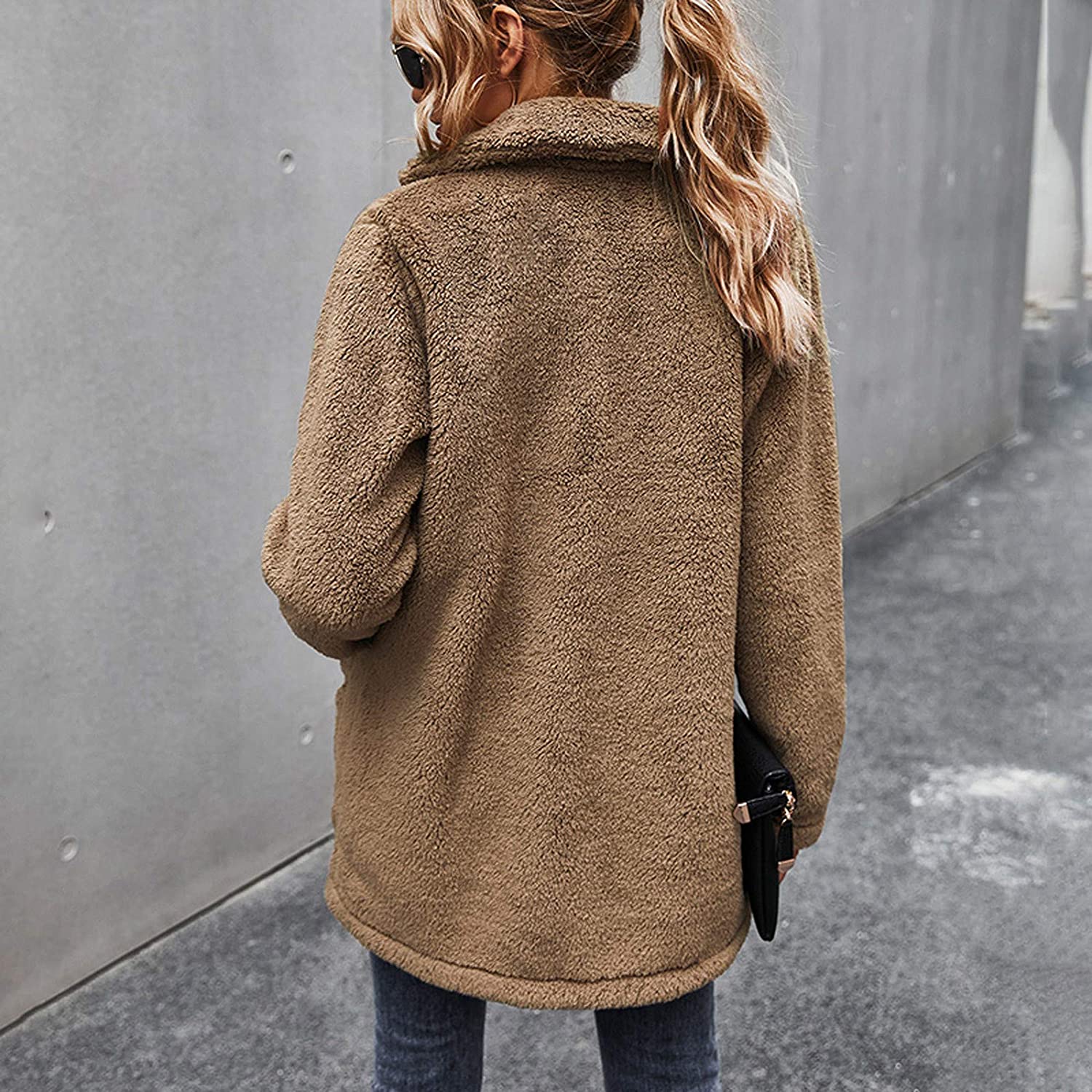 Dosoop Women Solid Color Fleece Long Sleeve Sweatshirt Fleece Pullover Outwear Cardigan Button Keep 