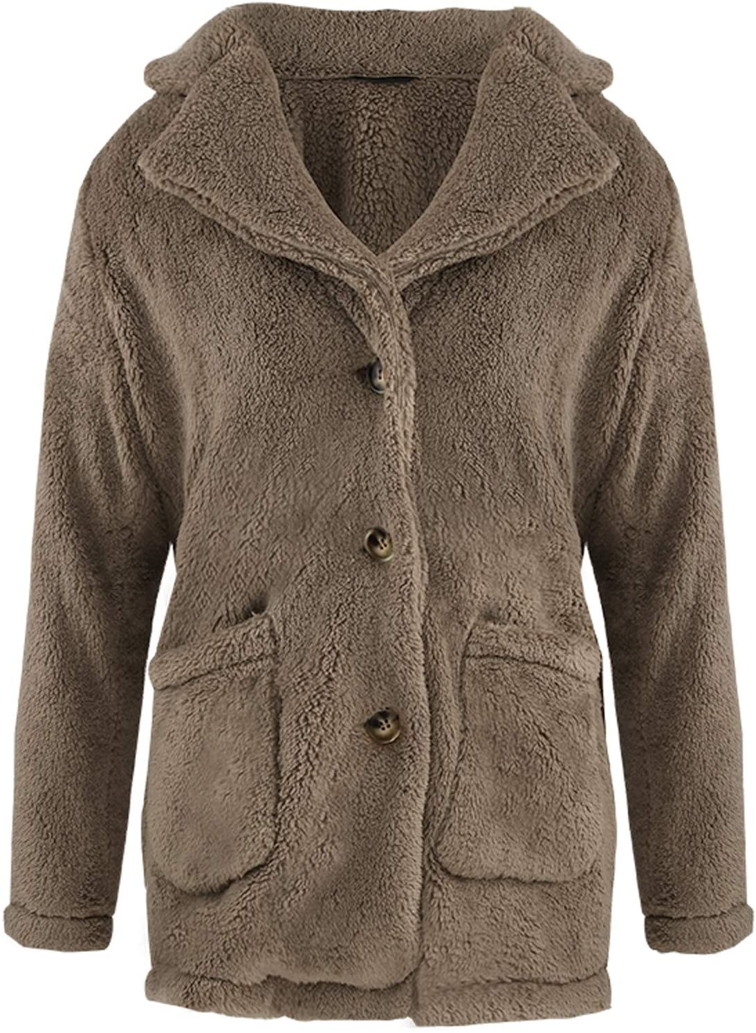 Dosoop Women Solid Color Fleece Long Sleeve Sweatshirt Fleece Pullover Outwear Cardigan Button Keep 