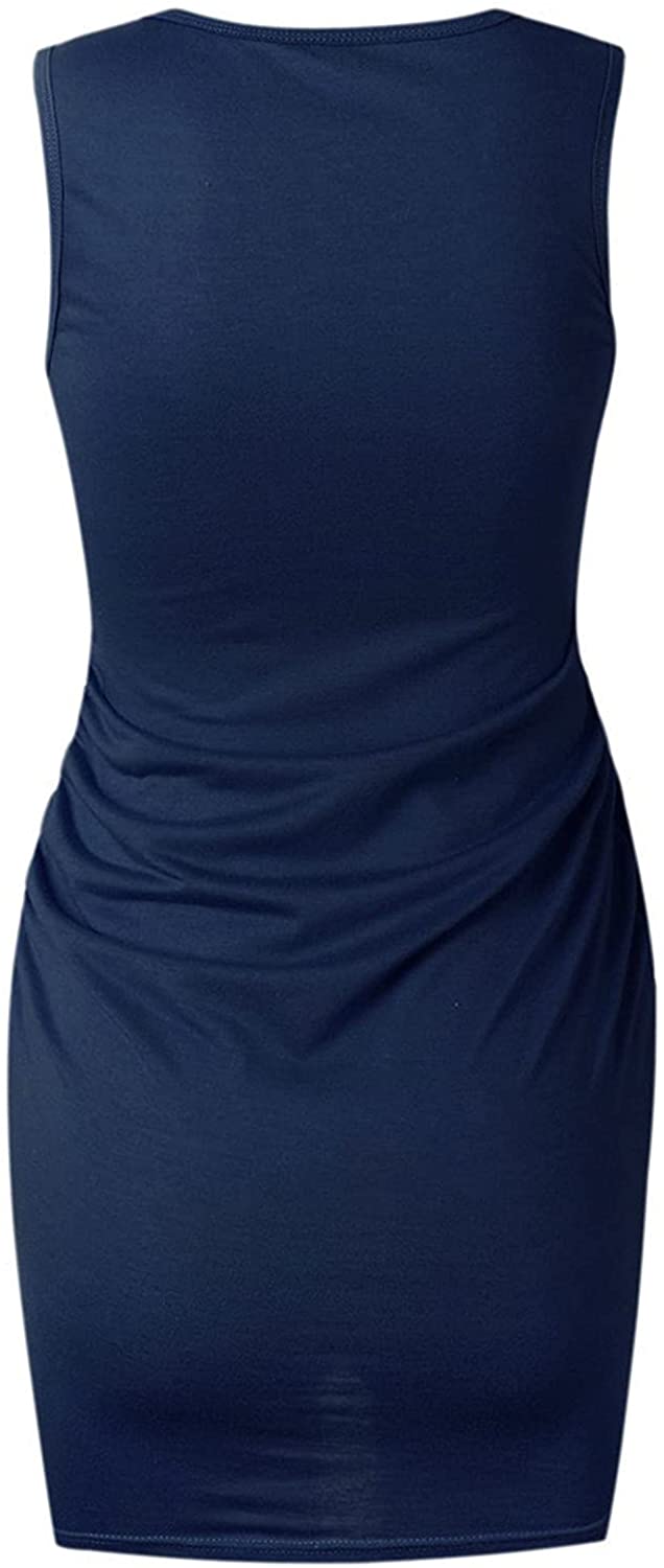 WYTong Women Casual Crew Neck Ruched Sleeveless Tank Bodycon 2021 Shirt Short Mini Dresses Summer Dr