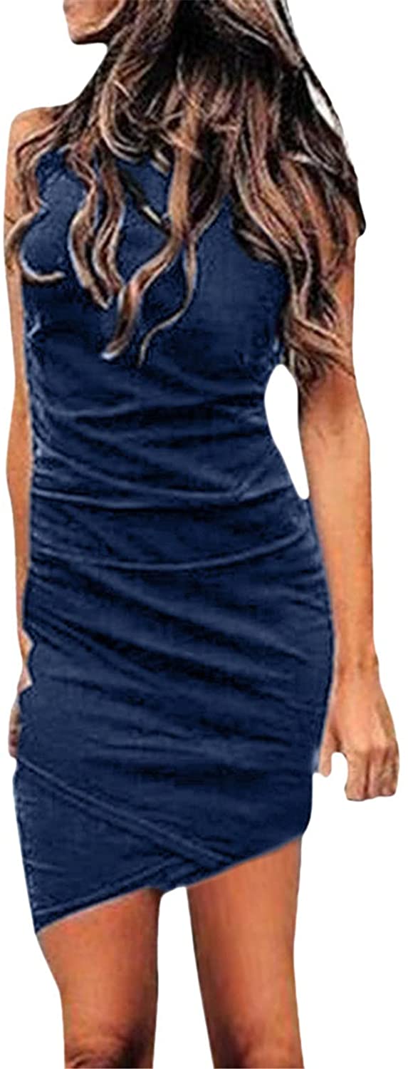 WYTong Women Casual Crew Neck Ruched Sleeveless Tank Bodycon 2021 Shirt Short Mini Dresses Summer Dr