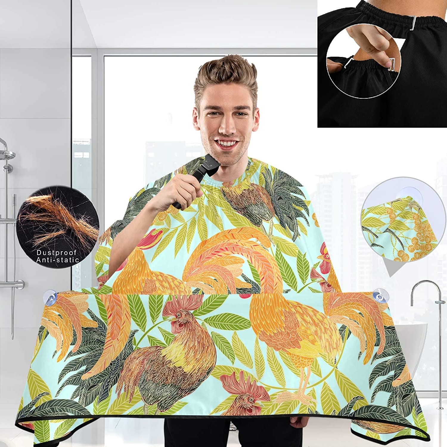 visesunny Barber Cape Rooster Abstract Style Polyester Hair Cutting Salon Cape Apron Anti-Static Hai
