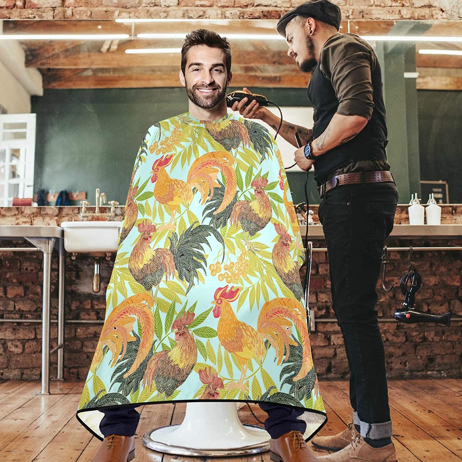 visesunny Barber Cape Rooster Abstract Style Polyester Hair Cutting Salon Cape Apron Anti-Static Hai