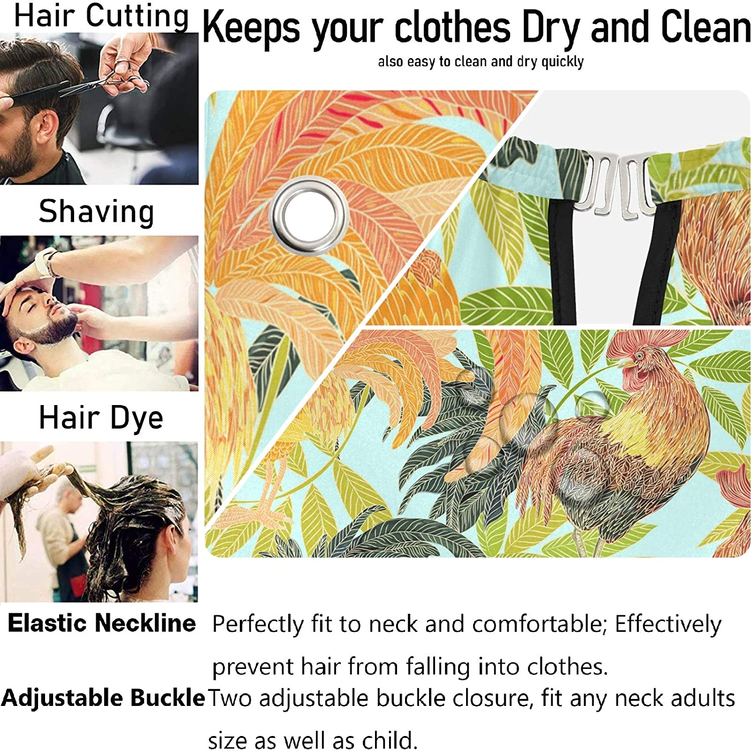 visesunny Barber Cape Rooster Abstract Style Polyester Hair Cutting Salon Cape Apron Anti-Static Hai