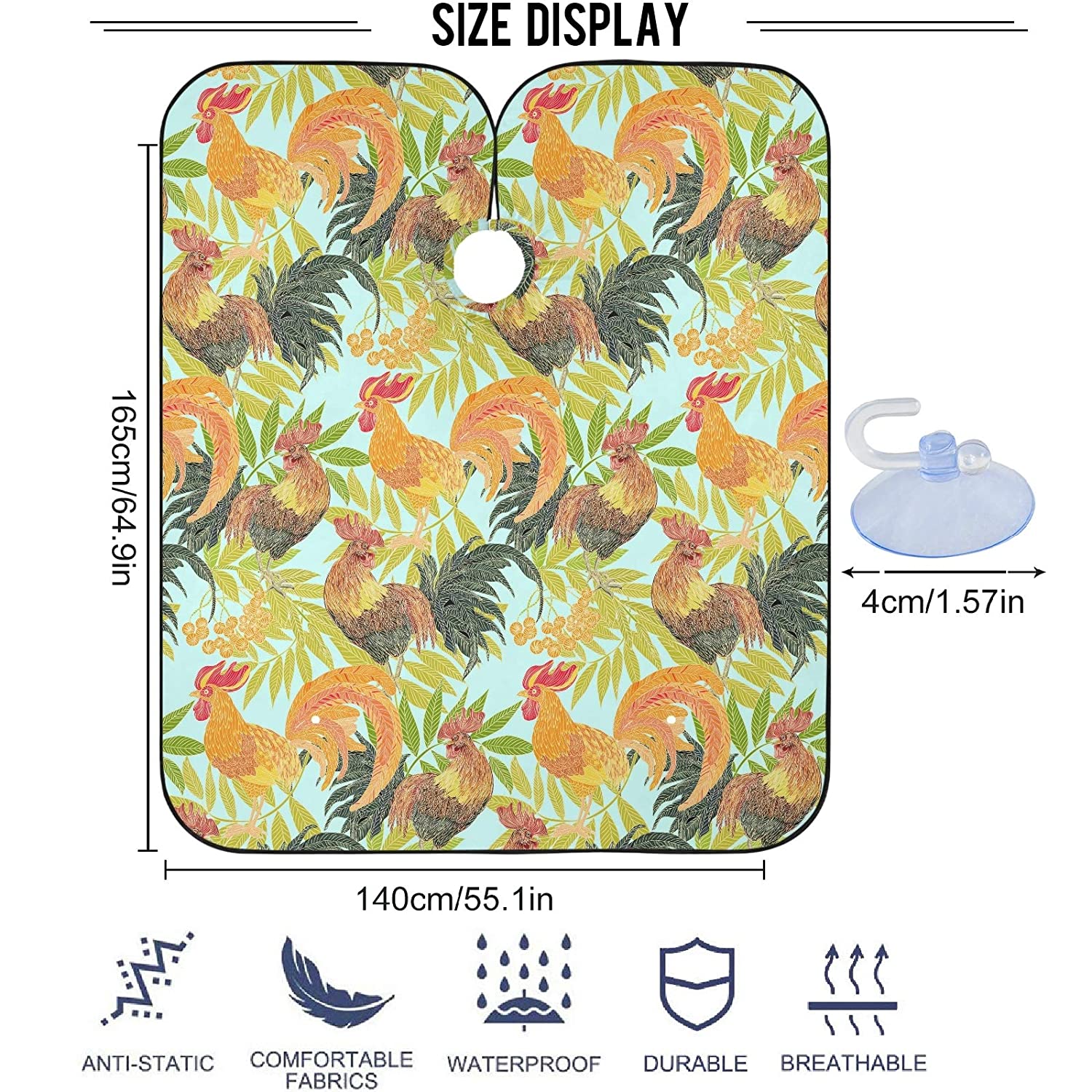 visesunny Barber Cape Rooster Abstract Style Polyester Hair Cutting Salon Cape Apron Anti-Static Hai