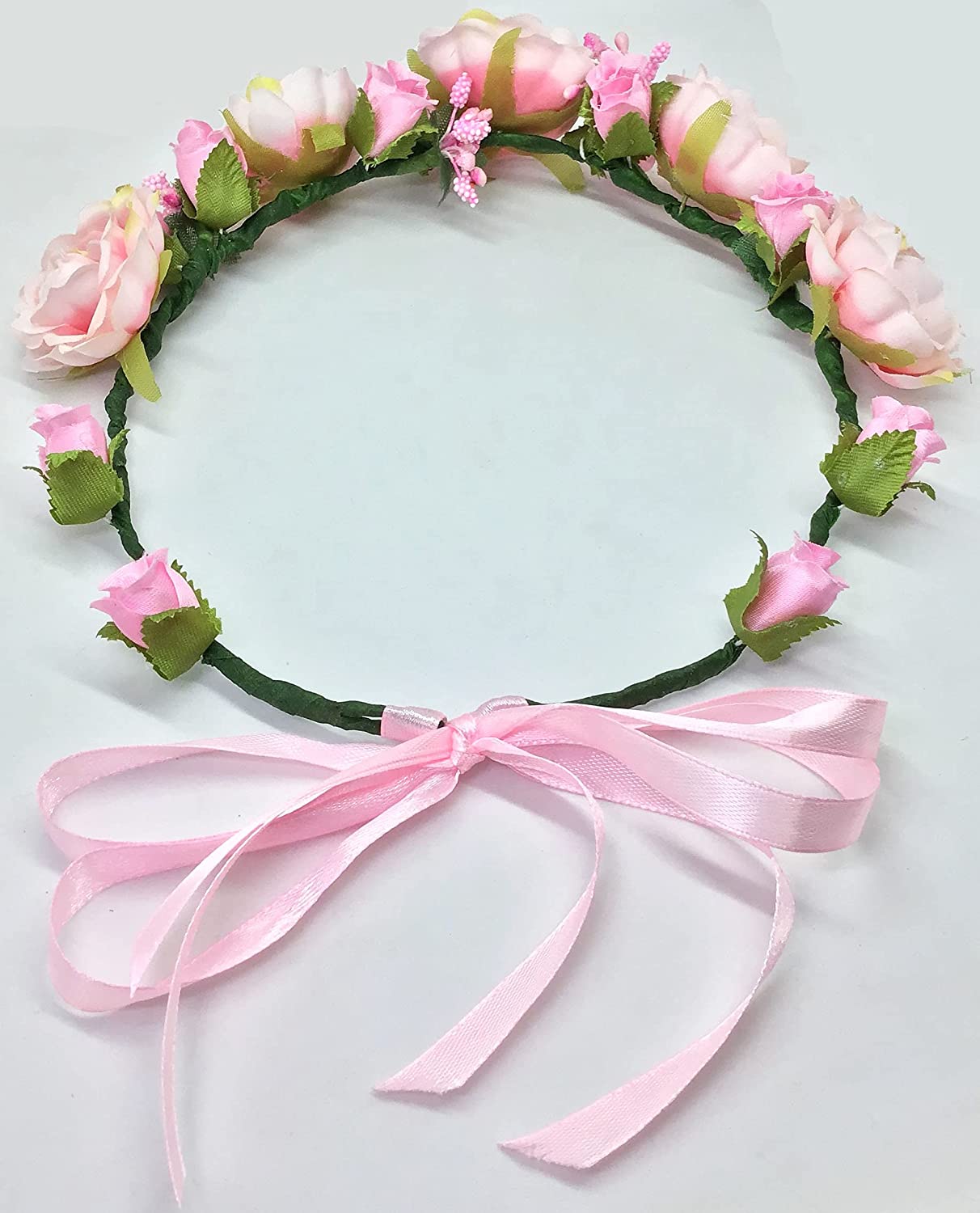 Flower Crown Girls Floral Headpiece - Artificial White Pink Roses Wedding - Bridal Boho Wreath Kids