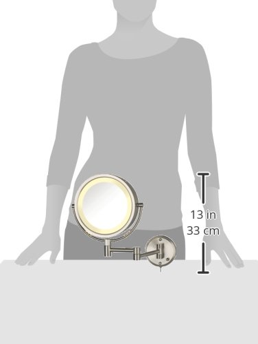 Jerdon HL75N 8.5-Inch Lighted Wall Mount Makeup Mirror with 8x Magnification, Nickel Finish