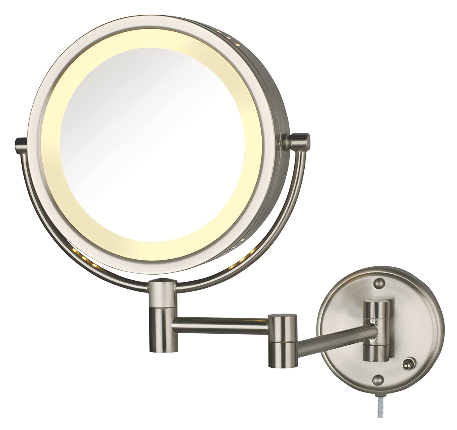 Jerdon HL75N 8.5-Inch Lighted Wall Mount Makeup Mirror with 8x Magnification, Nickel Finish