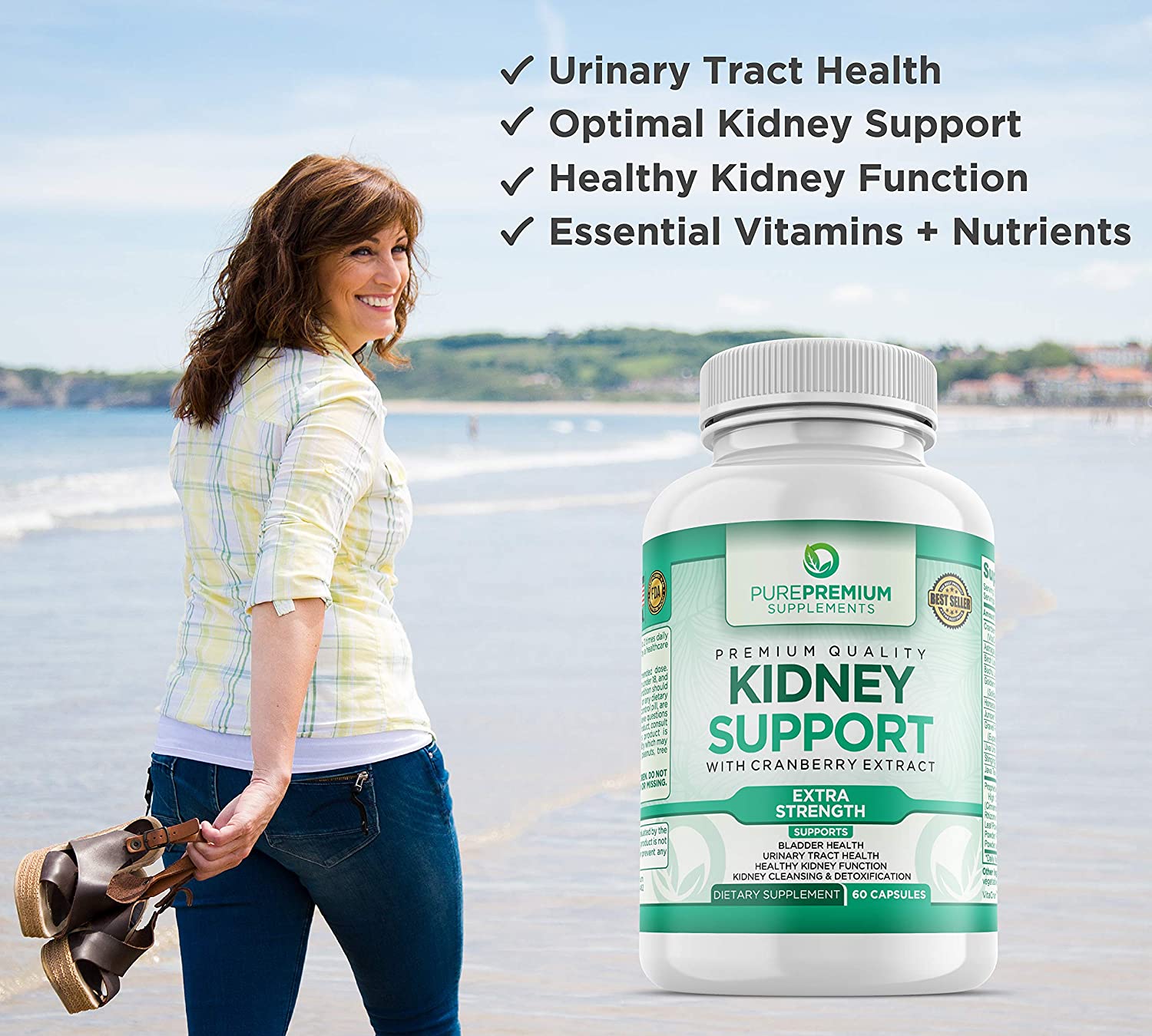 Premium Kidney Support Supplement by PurePremium Supports Urinary Tract and Normal Bladder Health 