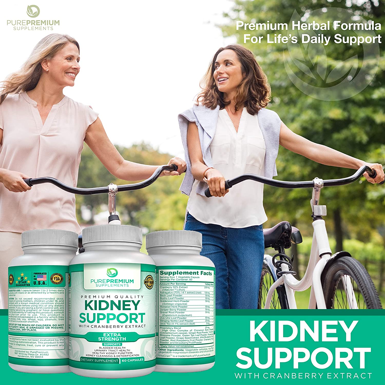 Premium Kidney Support Supplement by PurePremium Supports Urinary Tract and Normal Bladder Health 