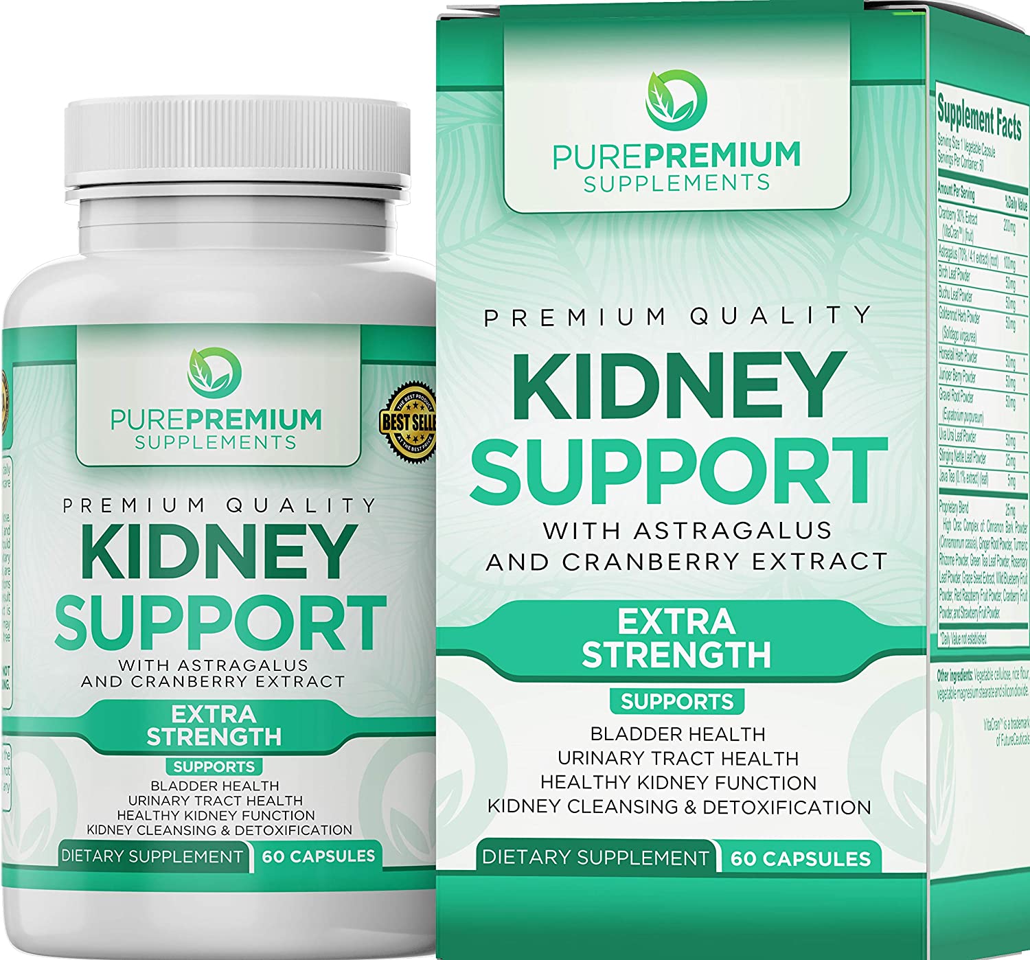 Premium Kidney Support Supplement by PurePremium Supports Urinary Tract and Normal Bladder Health 