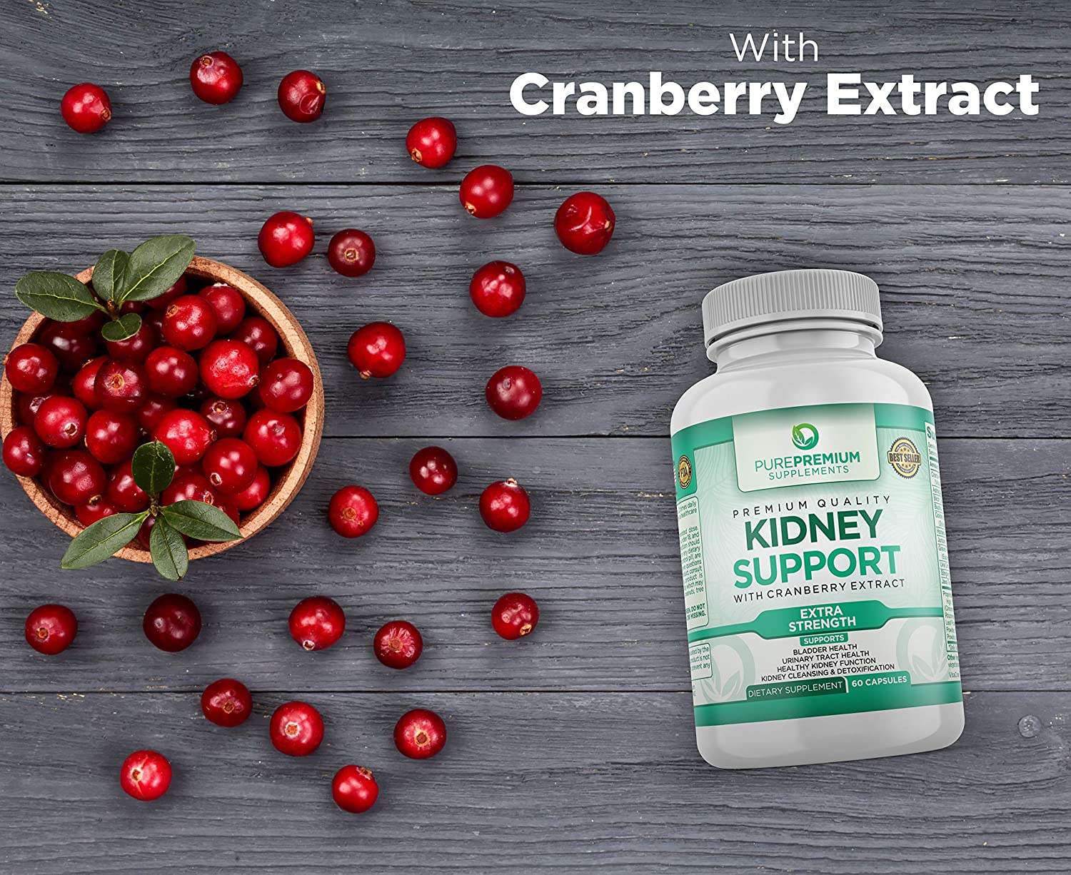 Premium Kidney Support Supplement by PurePremium Supports Urinary Tract and Normal Bladder Health 