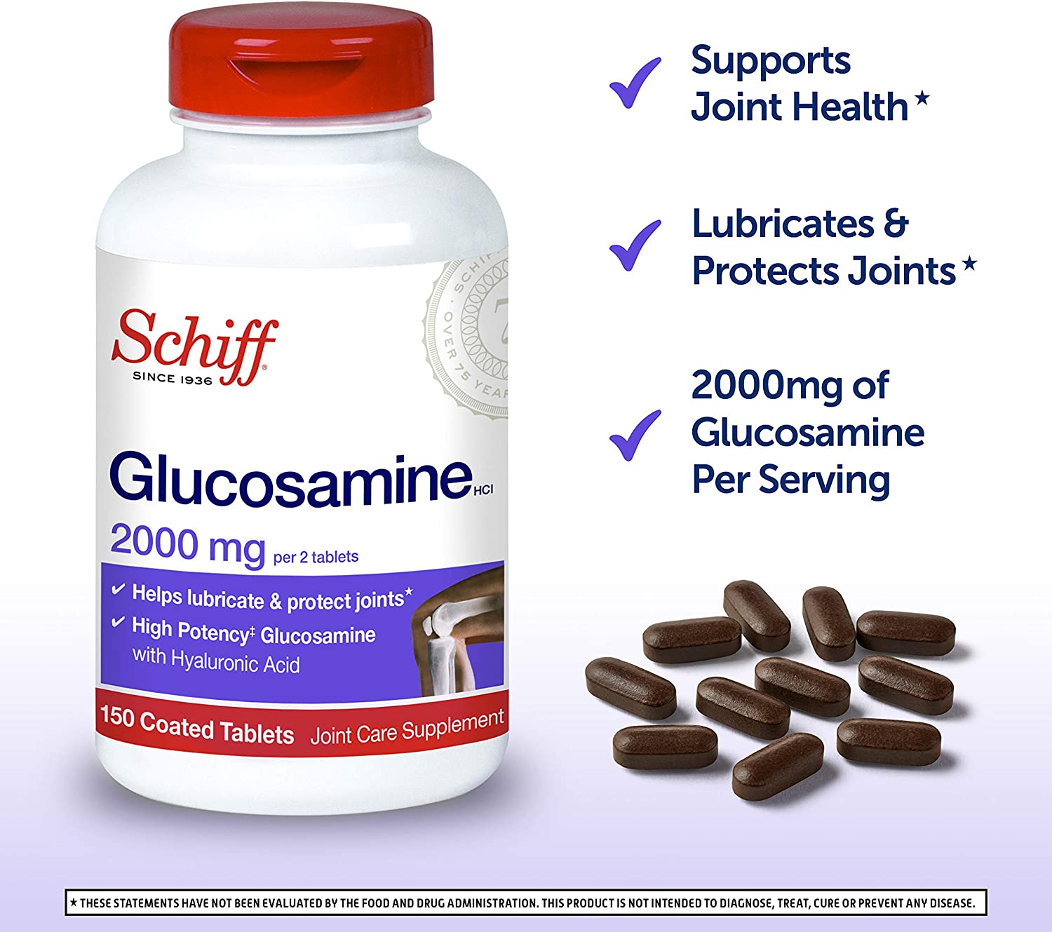 Schiff Glucosamine With Hyaluronic Acid, 2000mg Glucosamine, Joint Care Supplement Helps Lubricate &