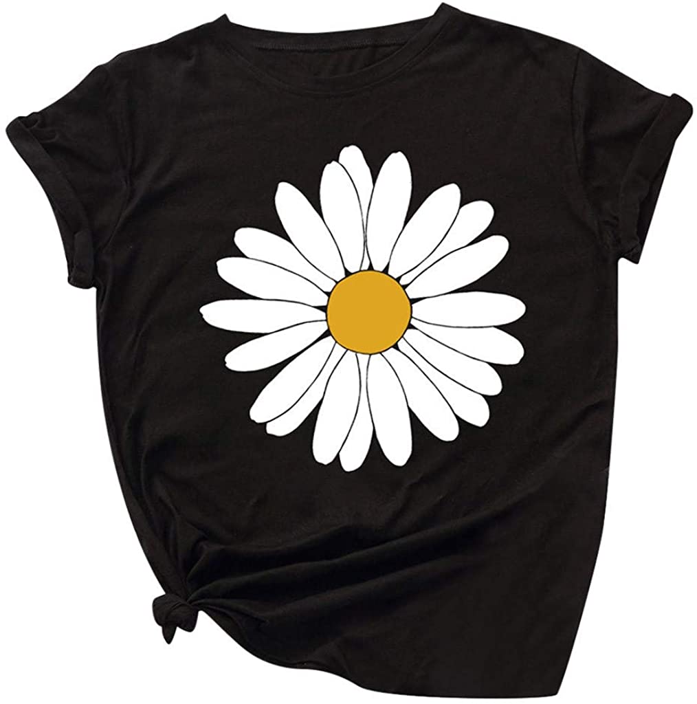 Dosoop Womens Summer Daisy Printed T Shirt Teen Girls Graphic Short Sleeve Casual Crewneck Cute Tees