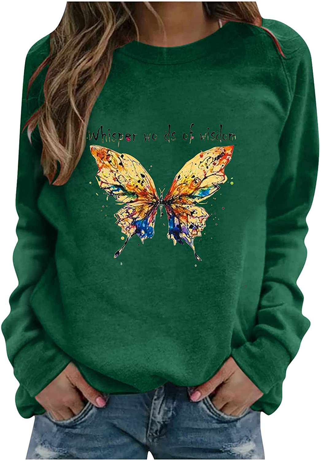 HHoo88 Sweatshirts for Womens Long Sleeves Sweat Shirts Casual Funny Printed Crewneck Pullover T-Shi