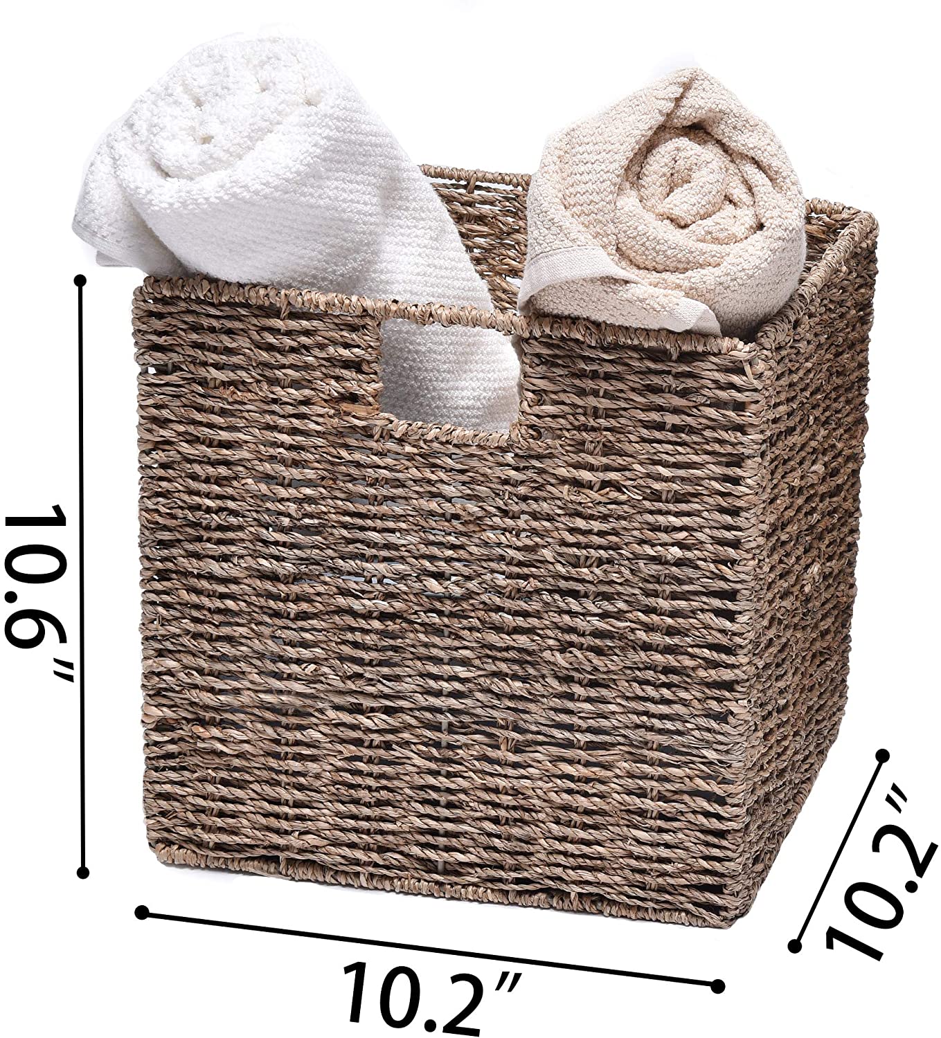 StorageWorks Rectangular Wicker Baskets for Shelves, Seagrass Hand-Woven Baskets with Linings, Mediu
