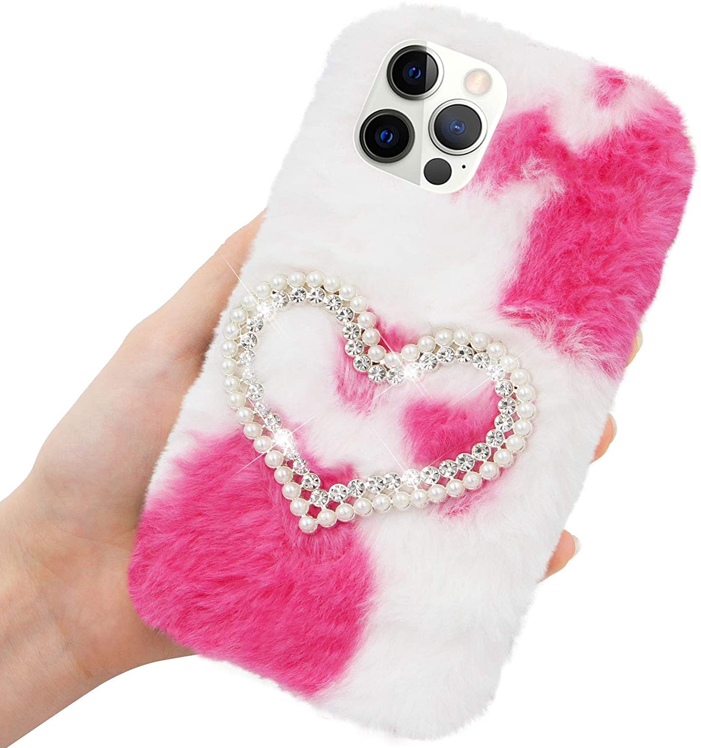Herzzer Chic Winter Warm Plush Furry Cover for iPhone SE/iPhone 5/5s,Cute Color Block Rabbit Fluffy 