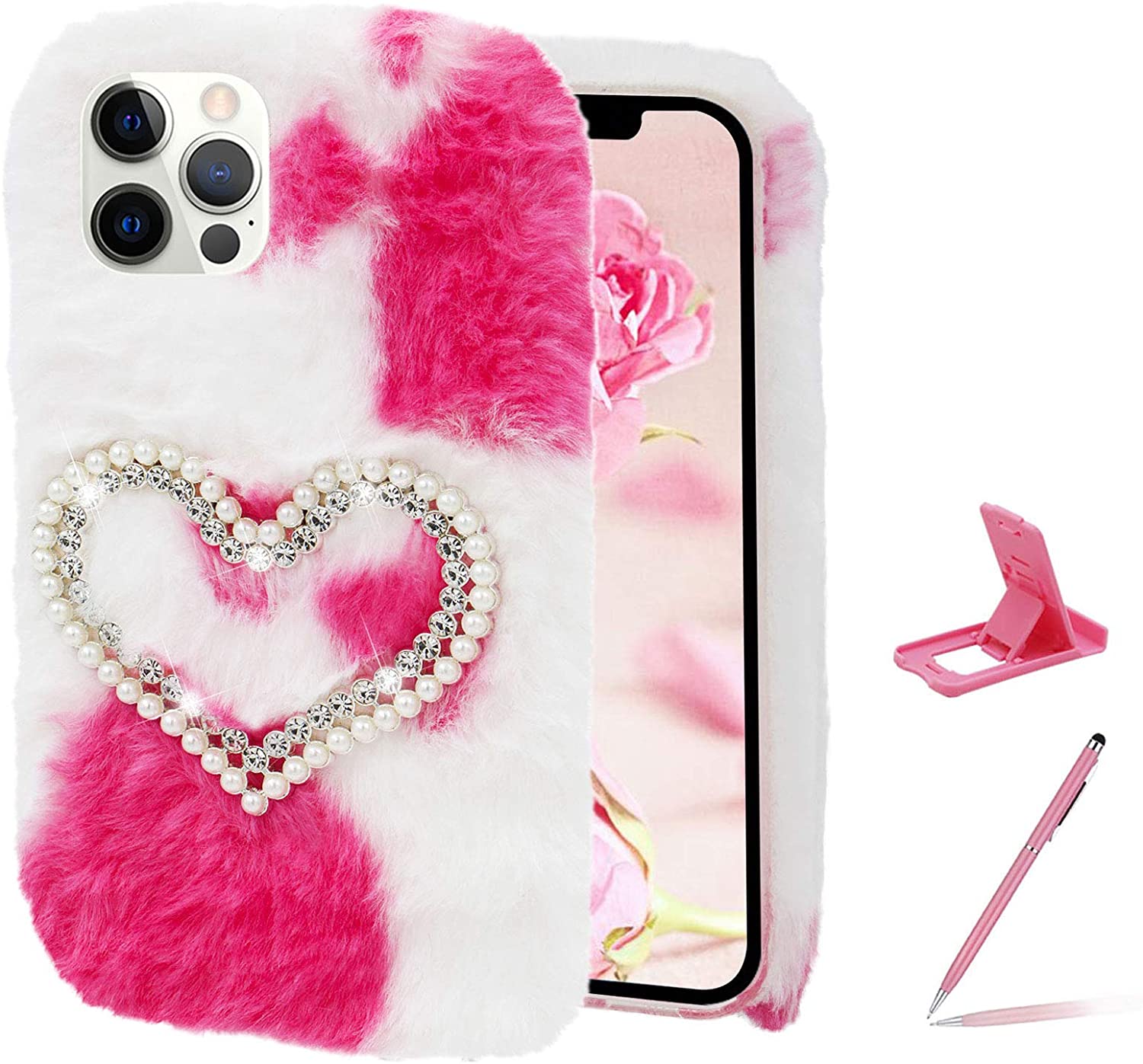 Herzzer Chic Winter Warm Plush Furry Cover for iPhone SE/iPhone 5/5s,Cute Color Block Rabbit Fluffy 