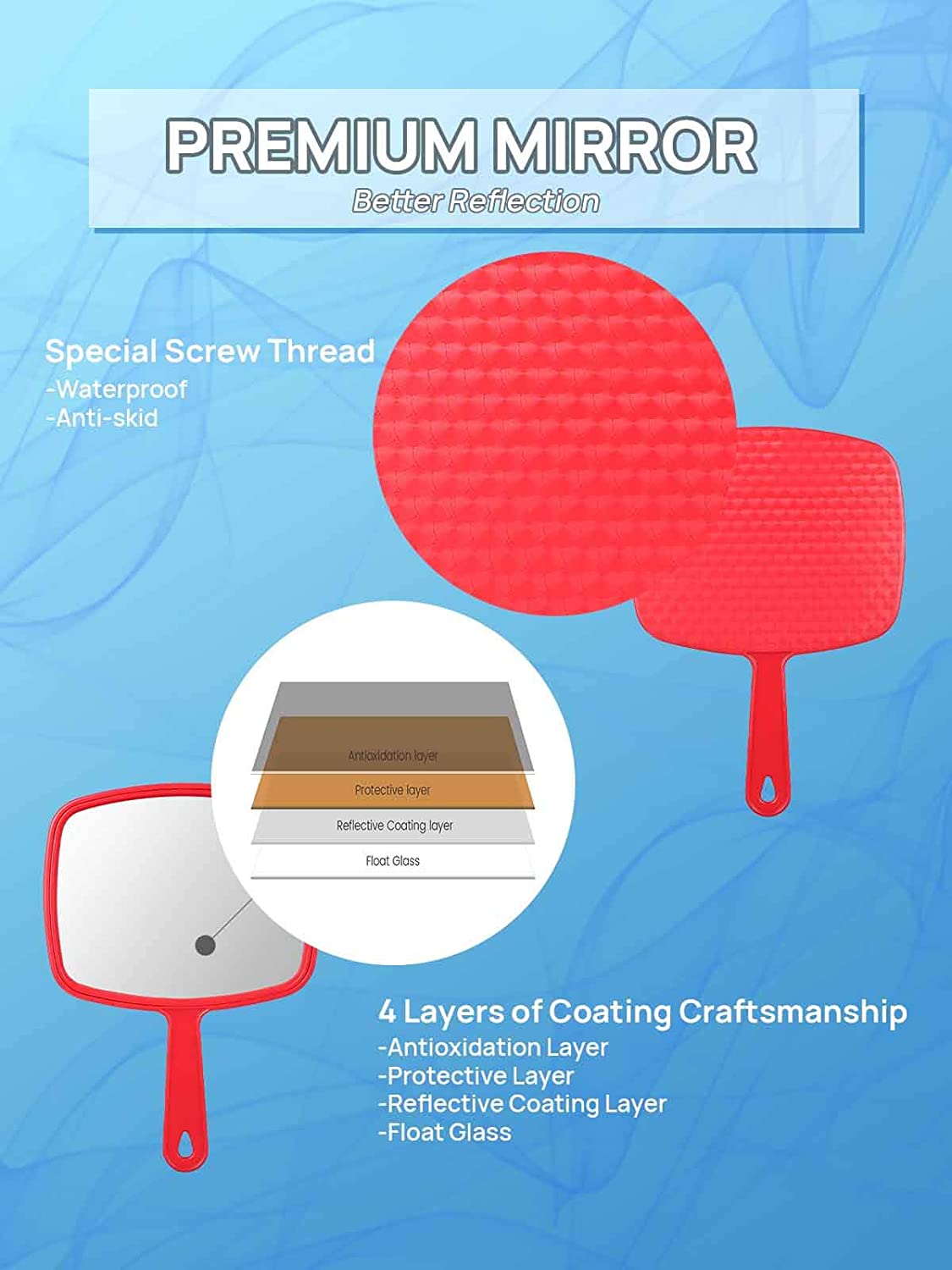 OMIRO Hand Mirror, Handheld Mirror with Handle, American Old Glory Red