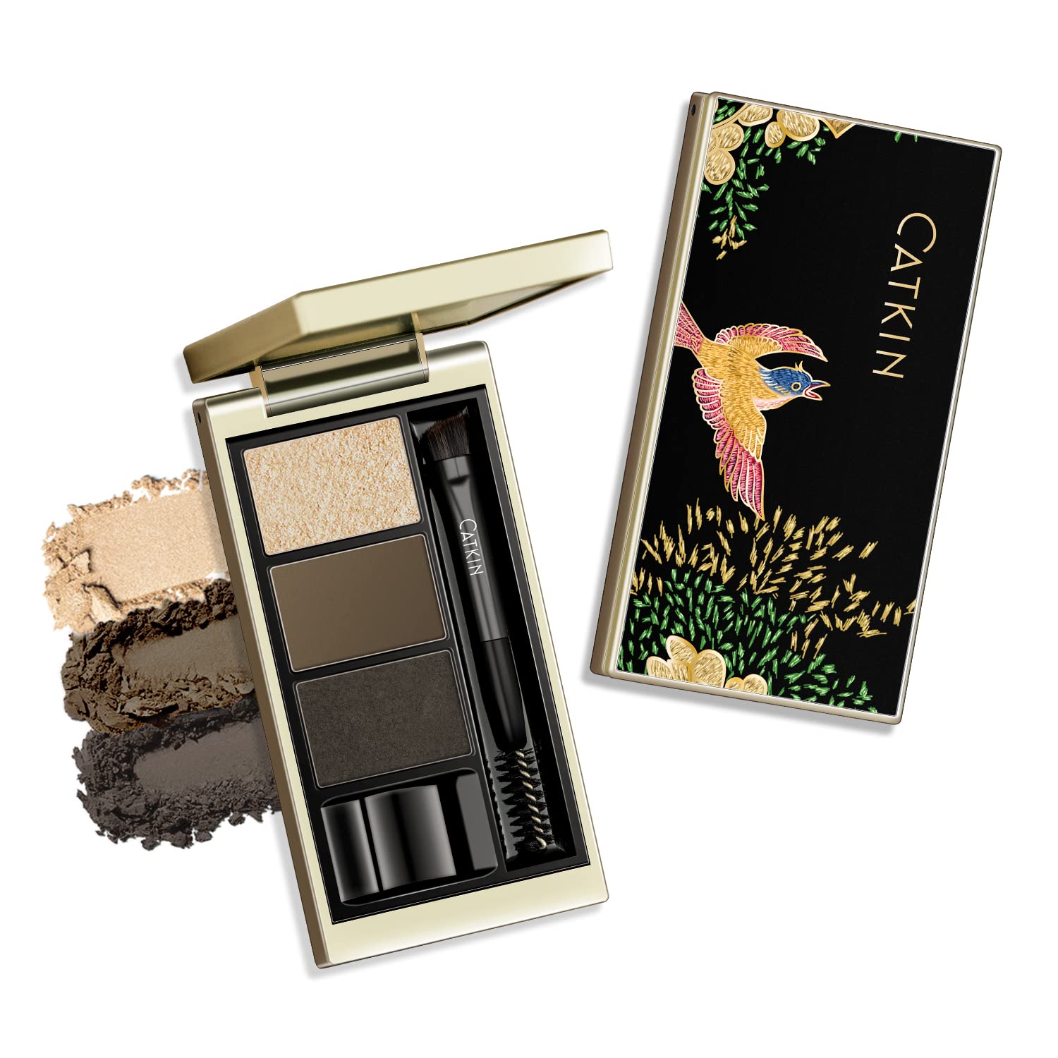 CATKIN Makeup Eyebrow Color Powder 3 Colors Shading Powder Brown Black (C02 Dark Brown)