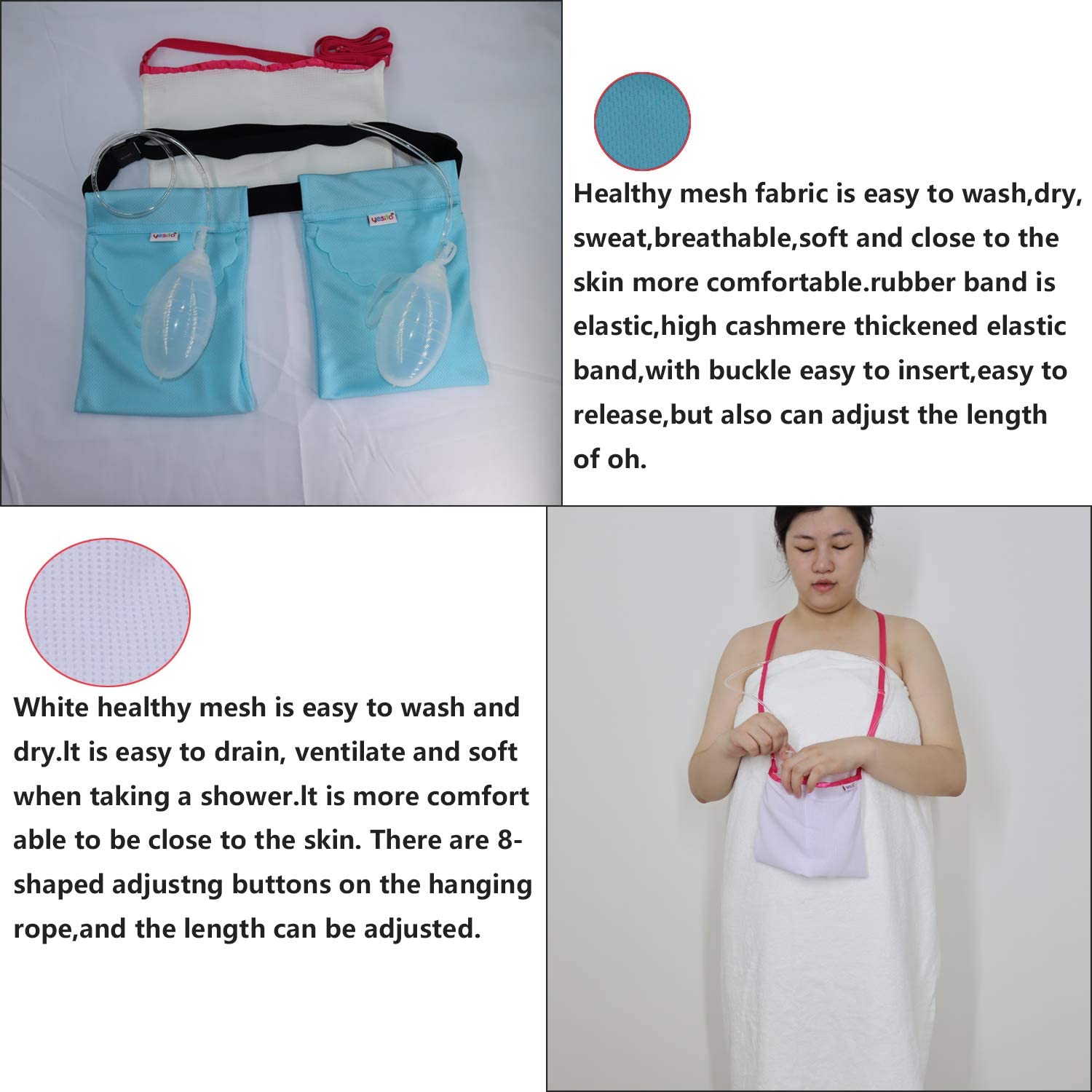 Yesito Mastectomy drainage pouch and Shower for Support Adjustable Comfort (Pink) (Lake Blue)