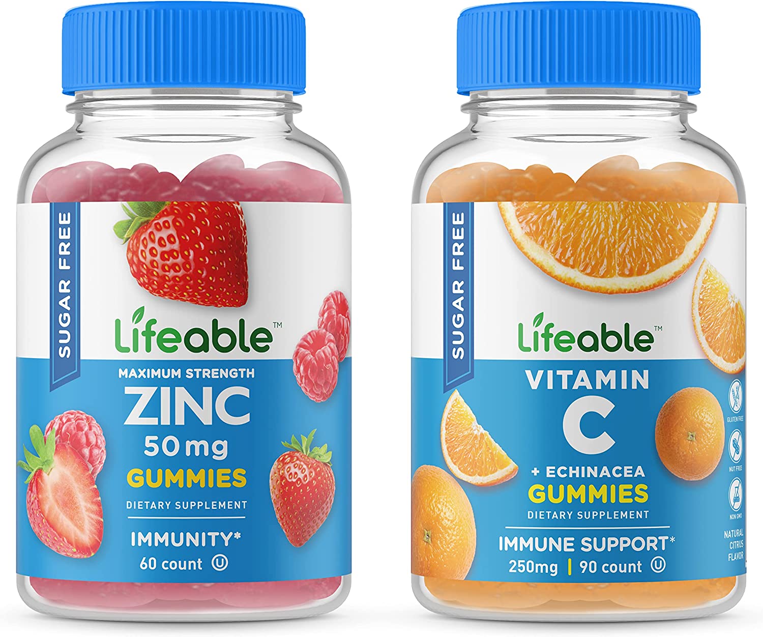 Lifeable Sugar Free Zinc 50mg + Vitamin C, Gummies Bundle - Great Tasting, Natural Flavor, Vitamin S