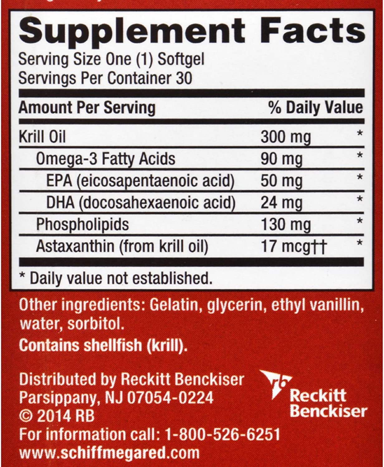 Schiff Vitamins Omega 3 Krill Oil - MegaRed - 300 mg- 30 Softgels