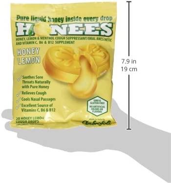 Honees Honey Lemon Cough Drops - 20-Piece, Single Pack Honey-Filled Lozenges | Temporary Relief from