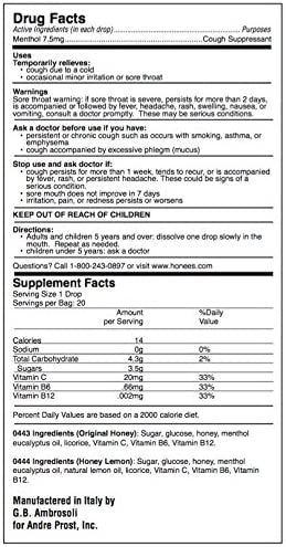 Honees Honey Lemon Cough Drops - 20-Piece, Single Pack Honey-Filled Lozenges | Temporary Relief from