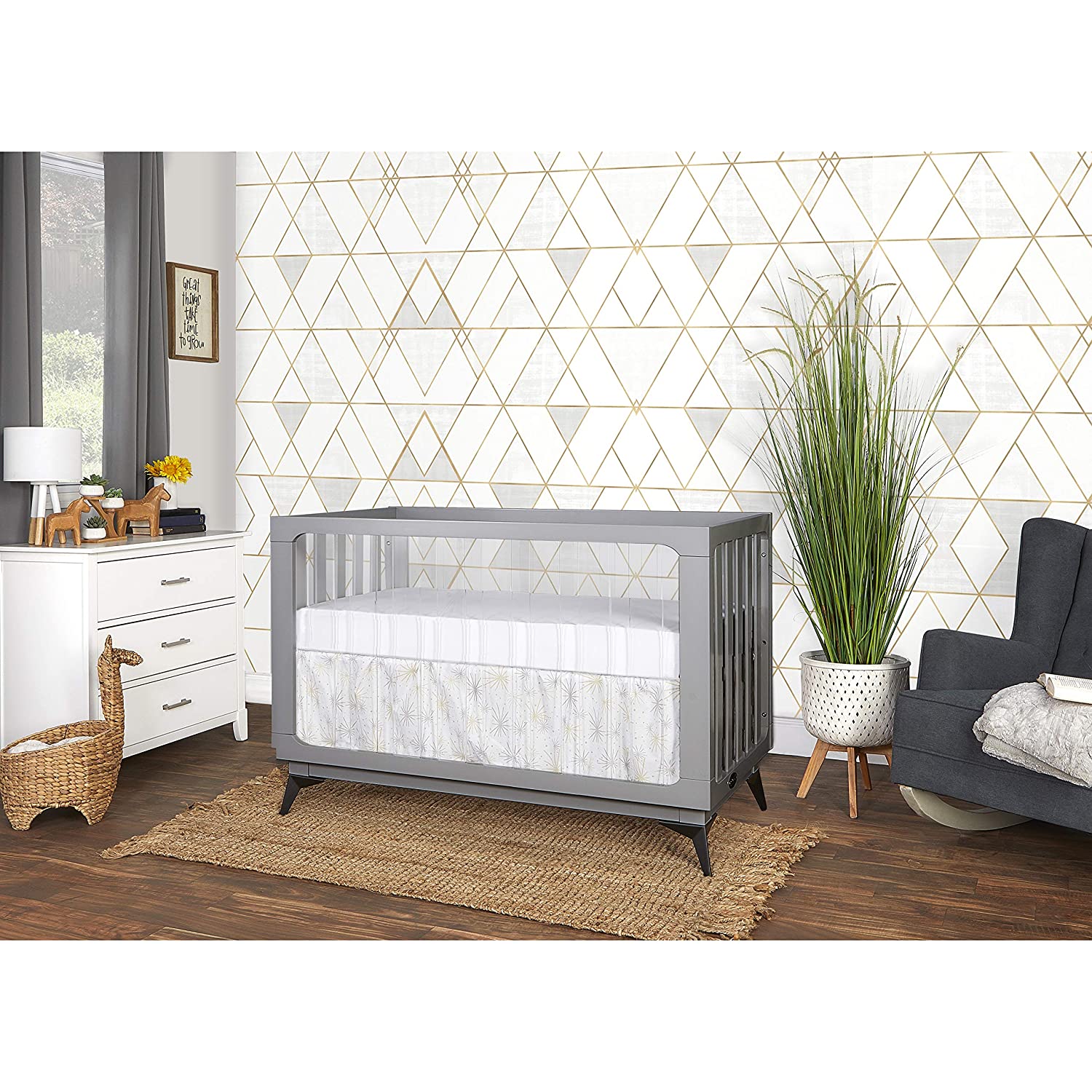 Evolur Acrylic Millennium 4 in 1 Convertible Crib Toddler Rail I Easily