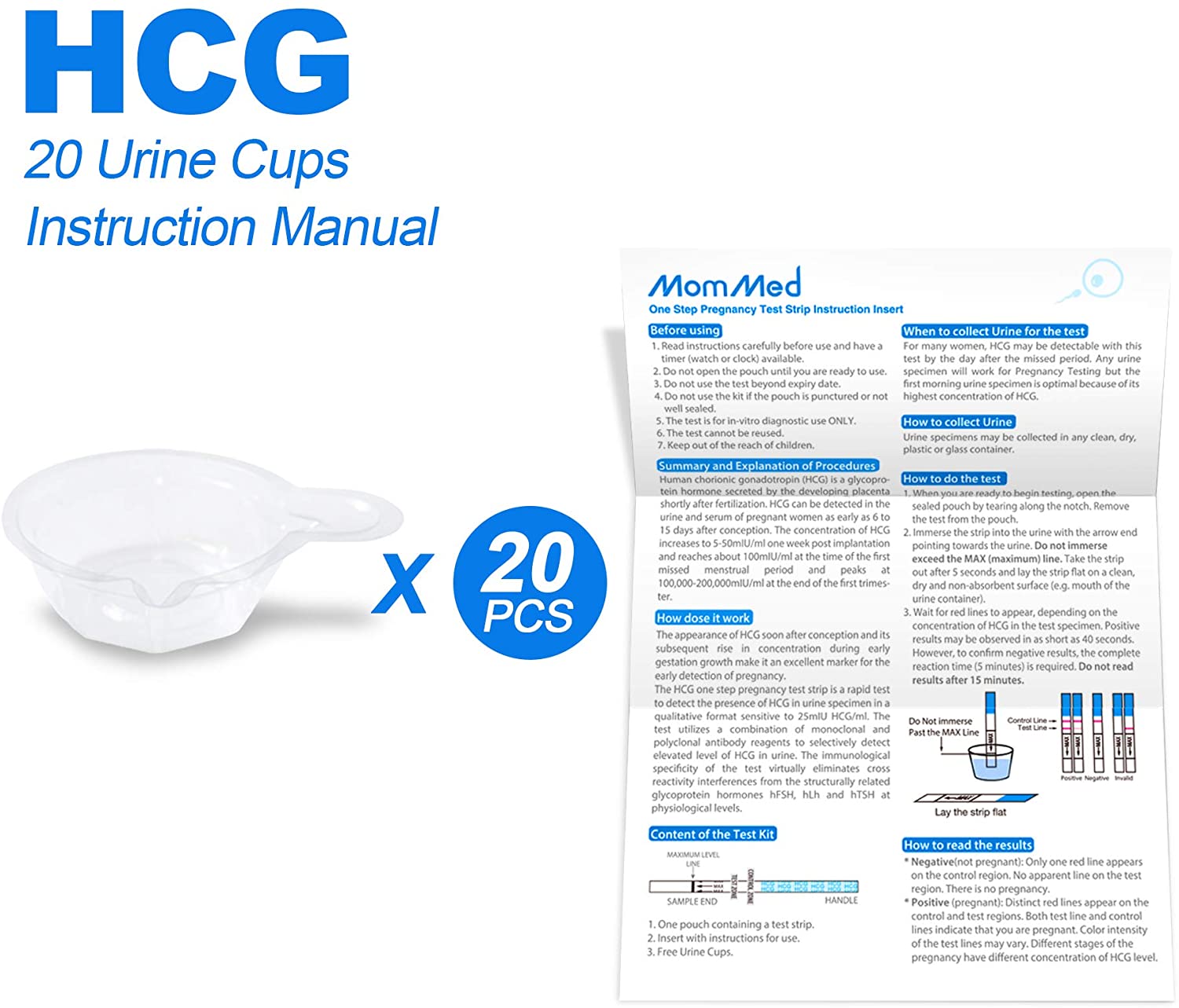 MomMed Pregnancy Test, 20-Count Pregnancy Test Strips, HCG Test Strips Pregnancy with 20 Free Urine 