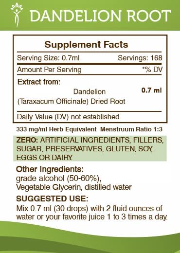 Dandelion Root Tincture Alcohol Extract, High-Potency Herbal Drops, Tincture Made from Dandelion (Ta