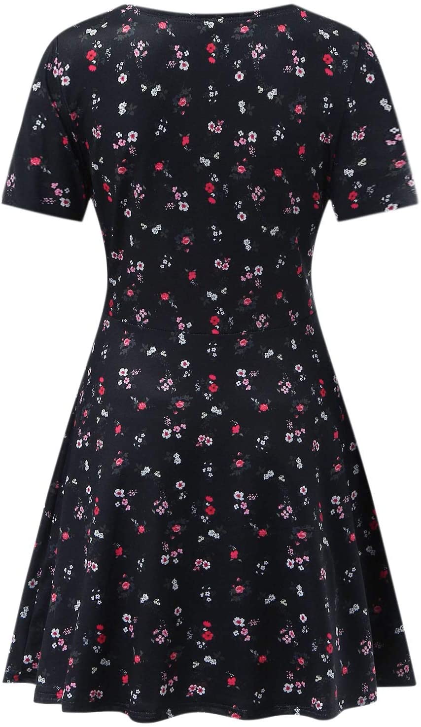 Womens Mini Dresses, Short Sleeve Elegant V Neck Small Print Slim Waist Loose Pullover Ruffled A-lin