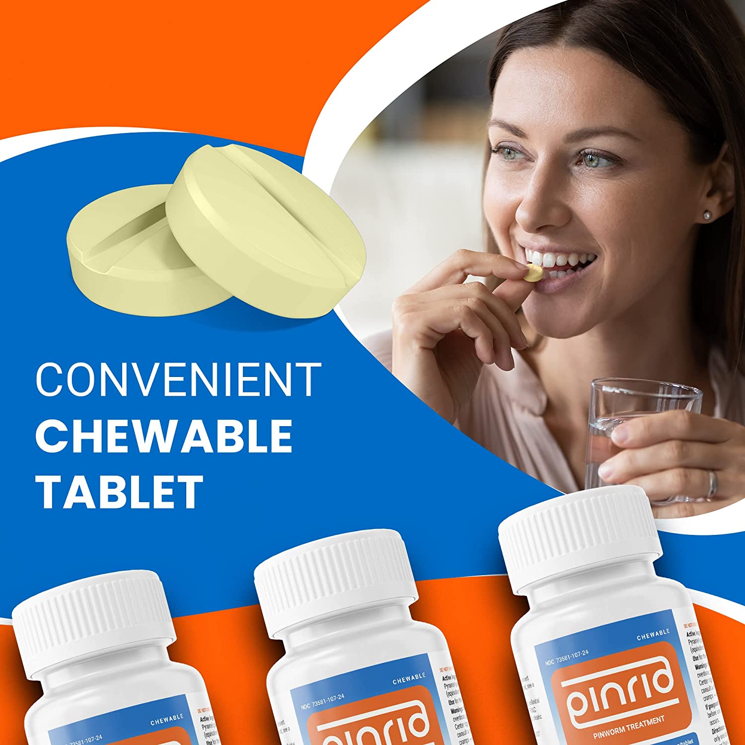 Pin-Rid Pills for Pinworms | Pyrantel Pamoate 250 mg | 24 Chewable Tablets | Family Size