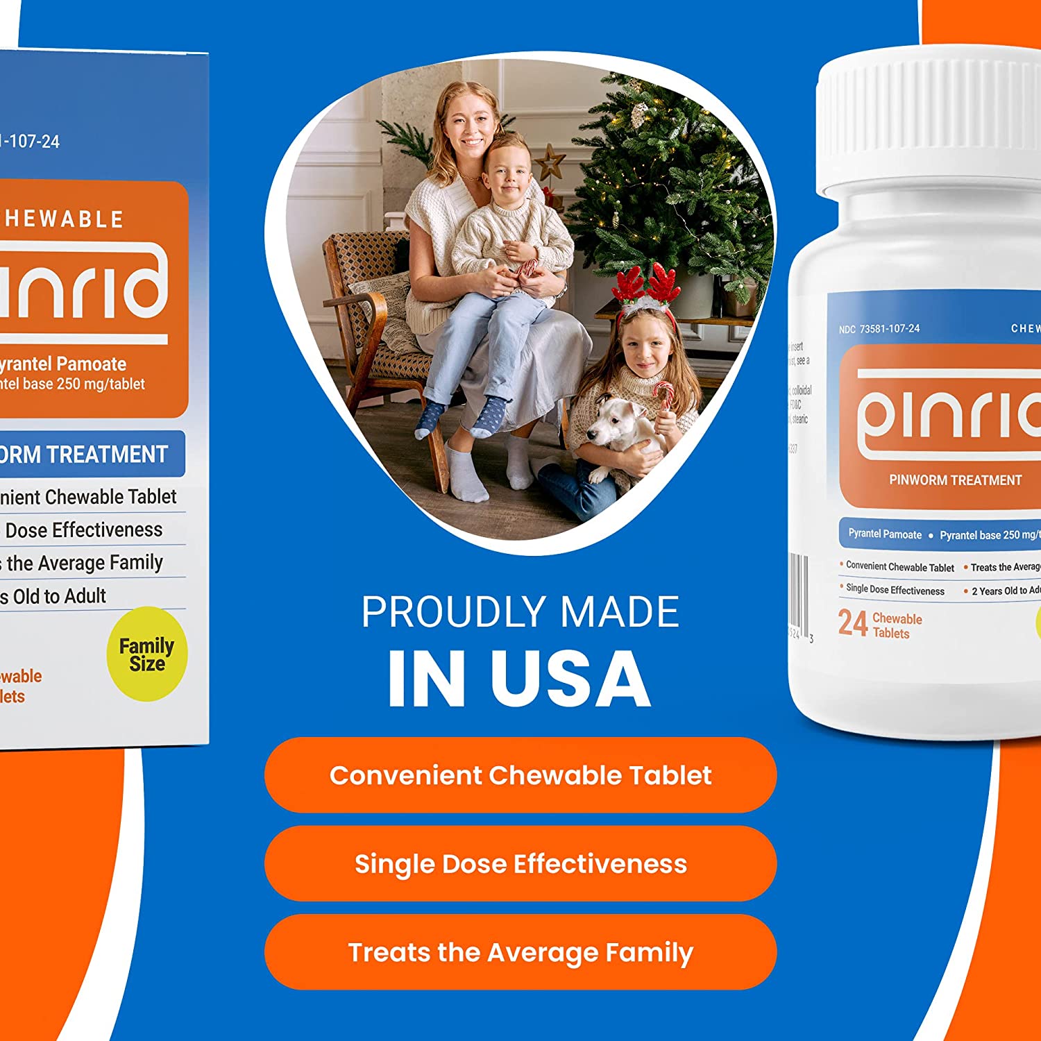 Pin-Rid Pills for Pinworms | Pyrantel Pamoate 250 mg | 24 Chewable Tablets | Family Size