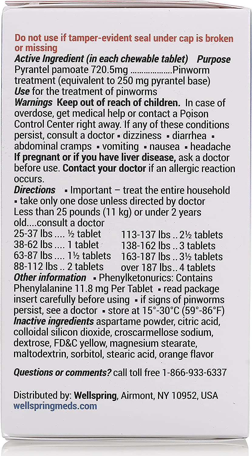 Pin-Rid Pills for Pinworms | Pyrantel Pamoate 250 mg | 24 Chewable Tablets | Family Size