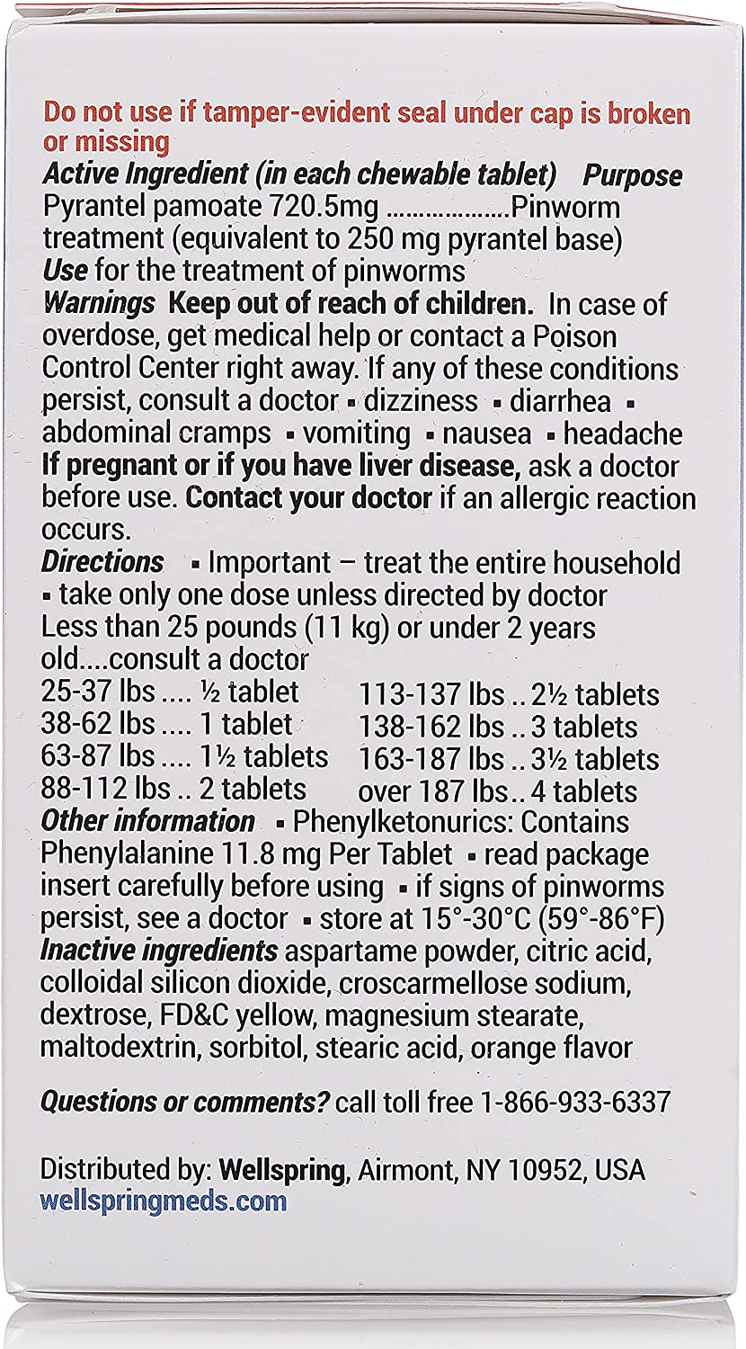 Pin-Rid Pills for Pinworms | Pyrantel Pamoate 250 mg | 24 Chewable Tablets | Family Size