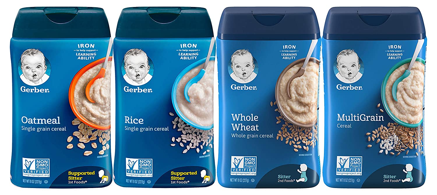 Gerber Baby Cereal Basic Flavor Variety Pack Combo- 8oz: Oatmeal Cereal, Rice Cereal, Multigrain Cer