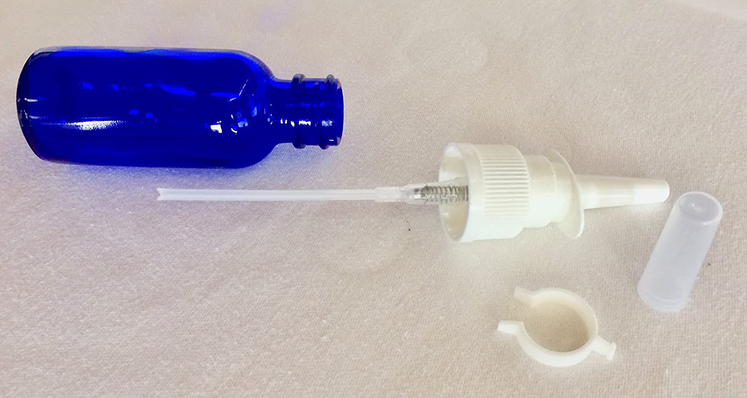 6-Pack 1 oz Nasal Spray Bottle Mist Sprayer - Empty Refillable Blue Glass Atomizer - Reusable Nose S