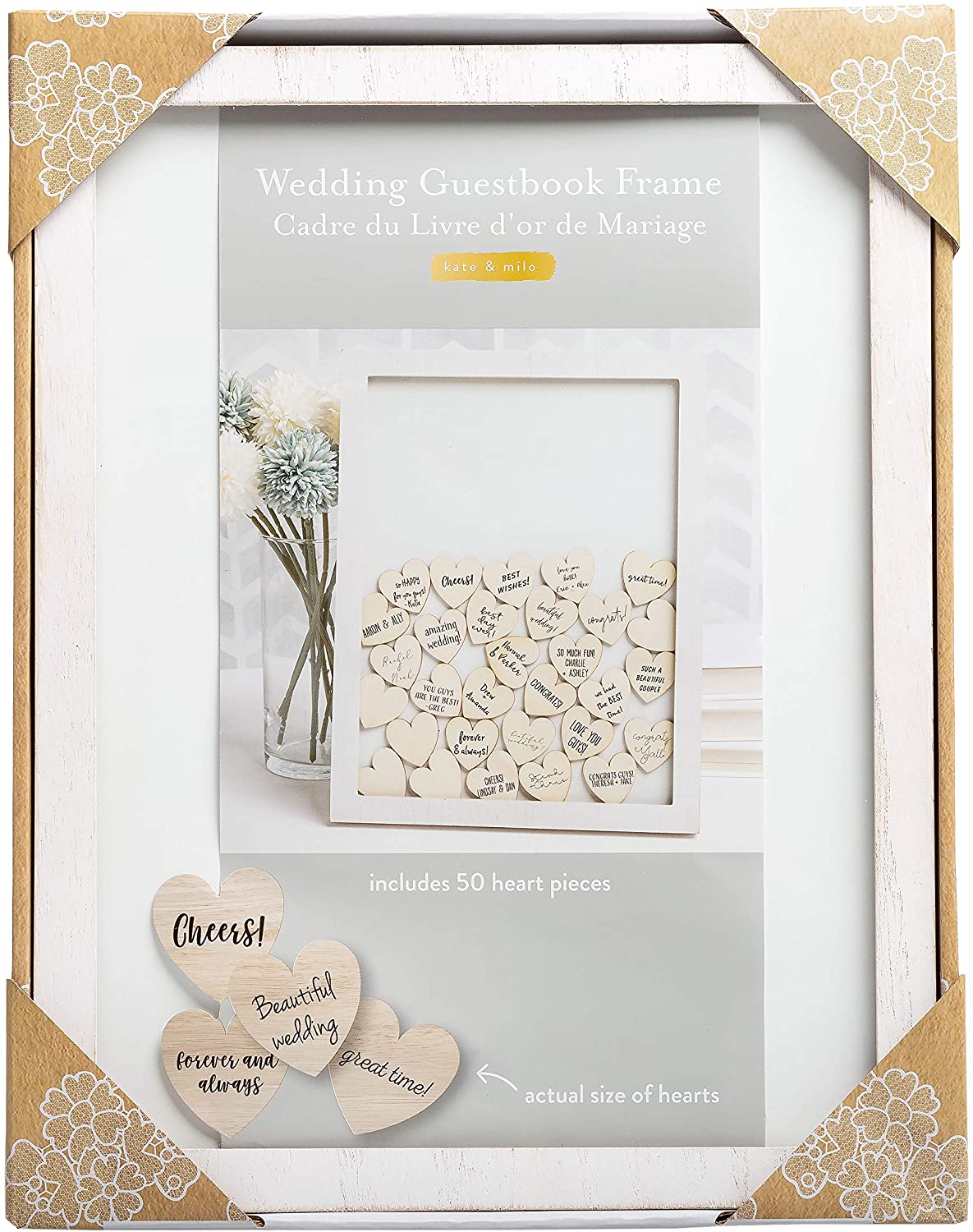 Kate & Milo Wedding Guest Book Frame, Hearts