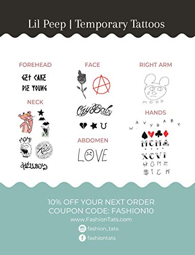 Fashion Tats Lil Peep Temporary Tattoos | Includes Face, Neck & Hands | REALISTIC  | Skin Safe | MA