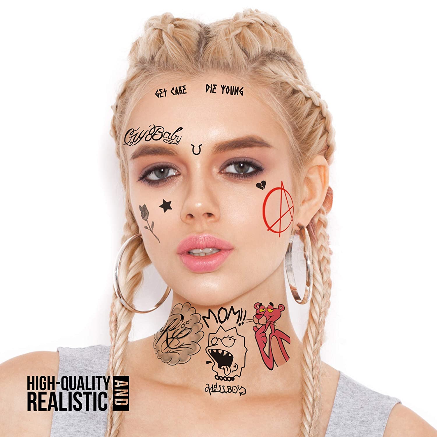 Fashion Tats Lil Peep Temporary Tattoos | Includes Face, Neck & Hands | REALISTIC  | Skin Safe | MA