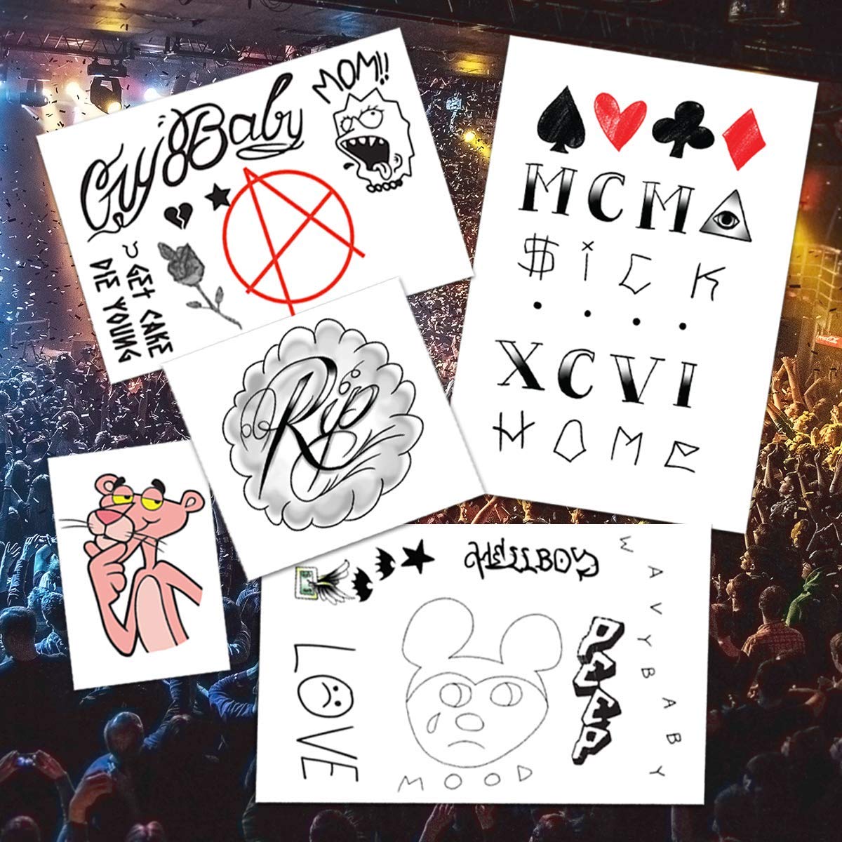 Fashion Tats Lil Peep Temporary Tattoos | Includes Face, Neck & Hands | REALISTIC  | Skin Safe | MA