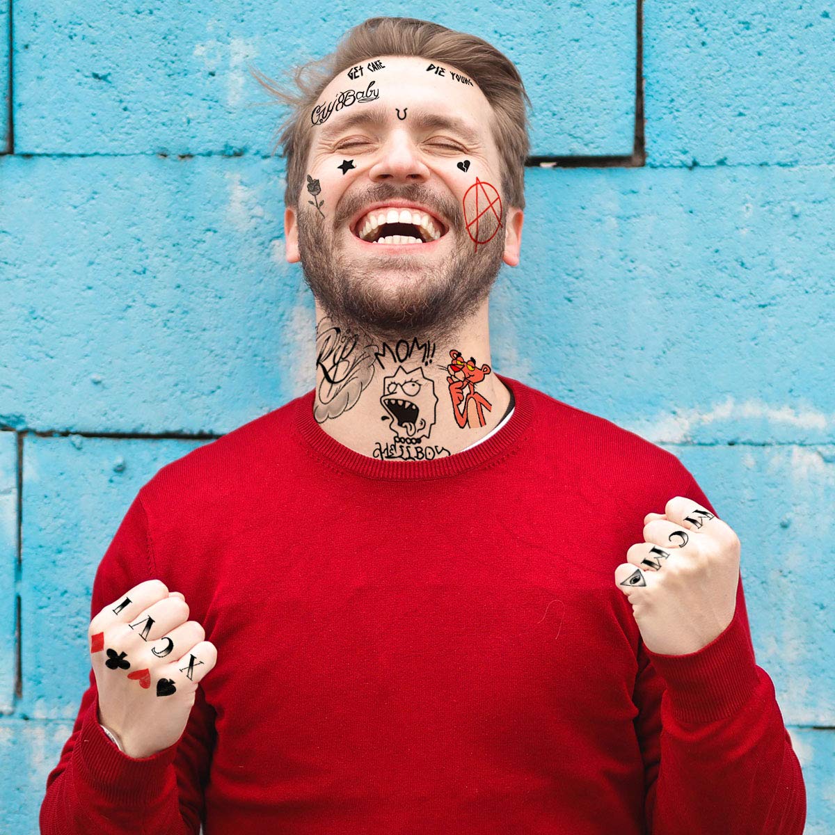 Fashion Tats Lil Peep Temporary Tattoos | Includes Face, Neck & Hands | REALISTIC  | Skin Safe | MA