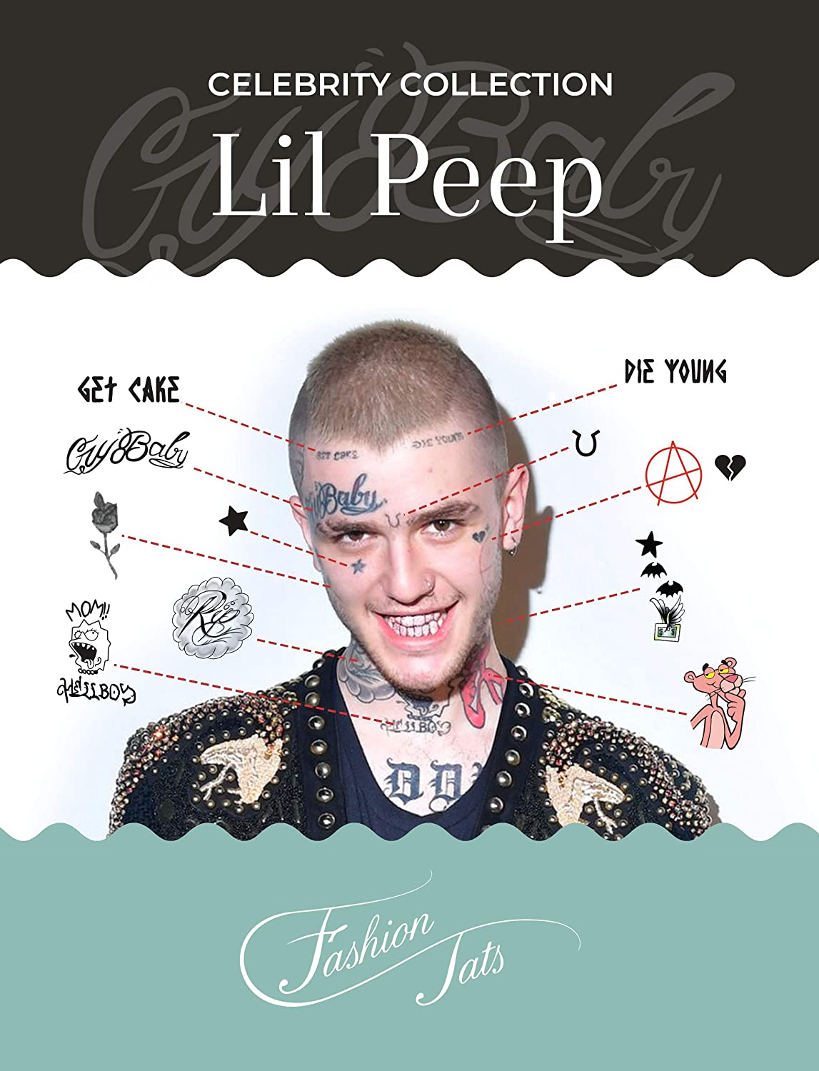Fashion Tats Lil Peep Temporary Tattoos | Includes Face, Neck & Hands | REALISTIC  | Skin Safe | MA