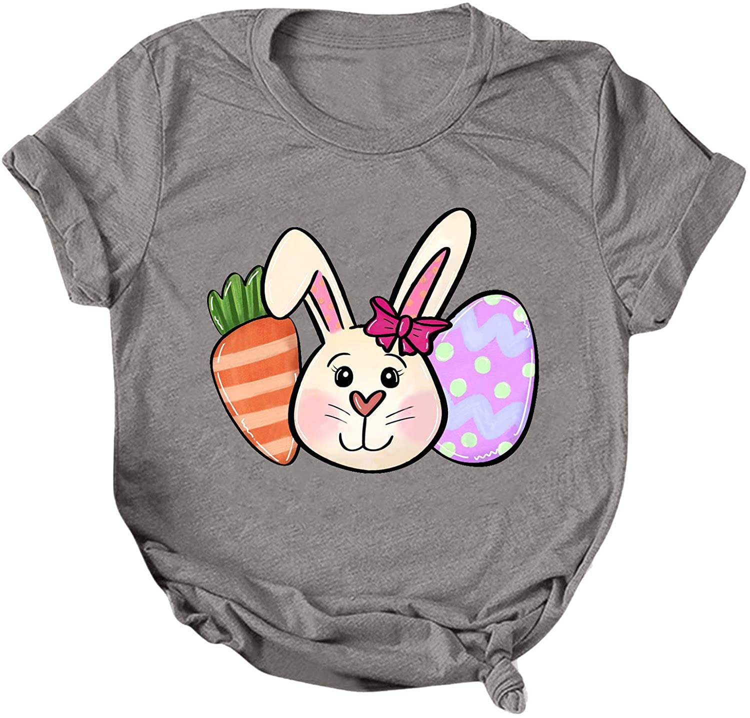 Dosoop Womens Easter T-Shirt Short Sleeve Adorable Rabbit Printed Graphic Shirts Tees Crewneck Casua