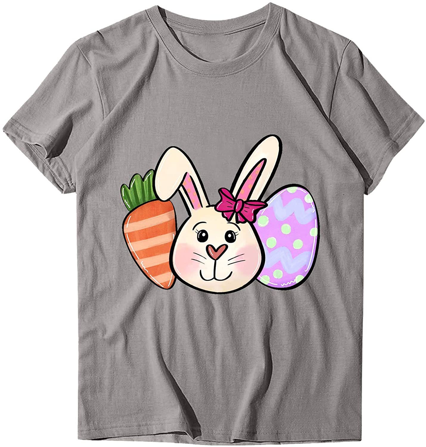 Dosoop Womens Easter T-Shirt Short Sleeve Adorable Rabbit Printed Graphic Shirts Tees Crewneck Casua