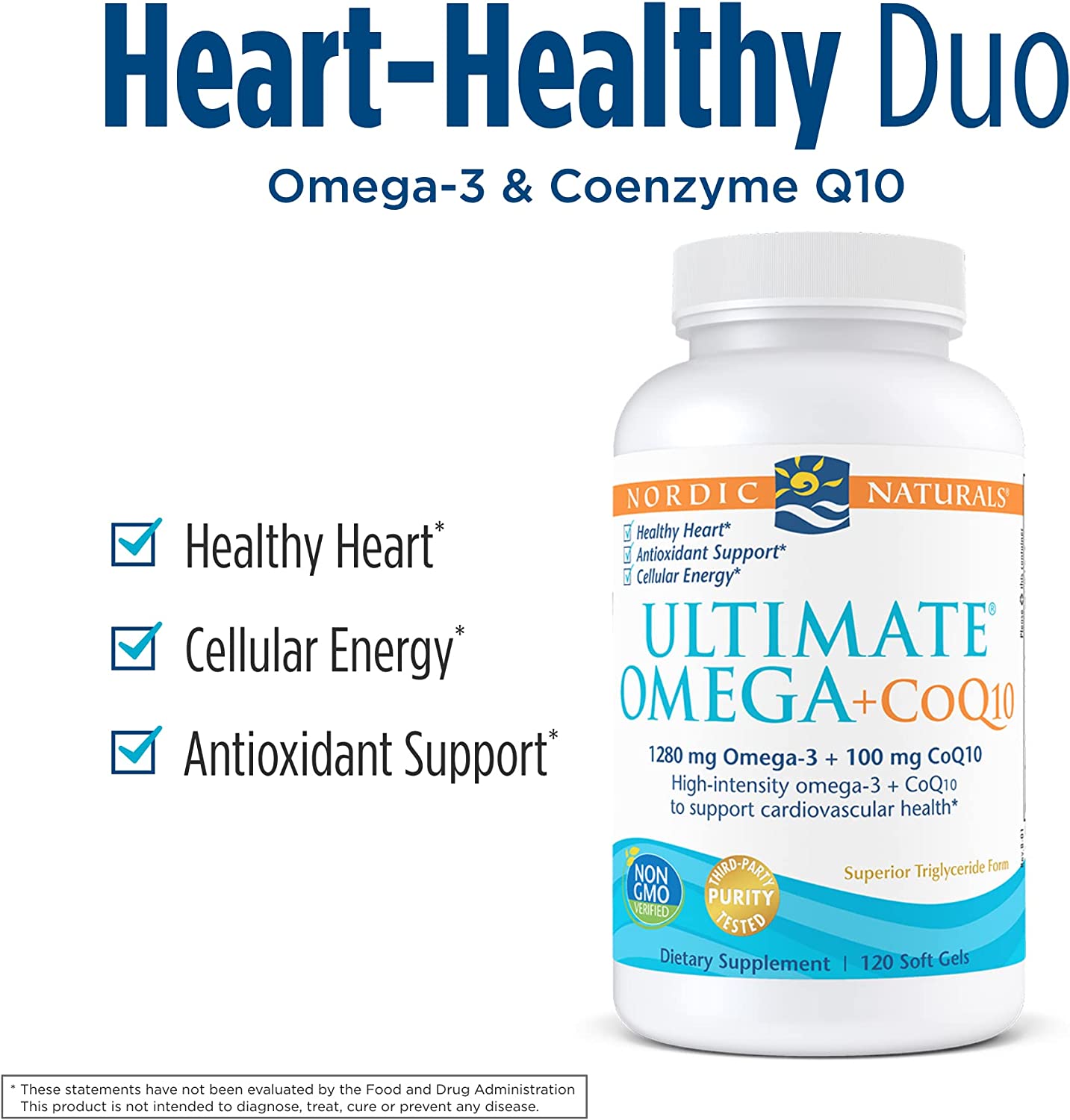 Nordic Naturals Ultimate Omega + CoQ10, Lemon - 120 Soft Gels - 1280 mg Omega-3 + 100 mg CoQ10 - Hea