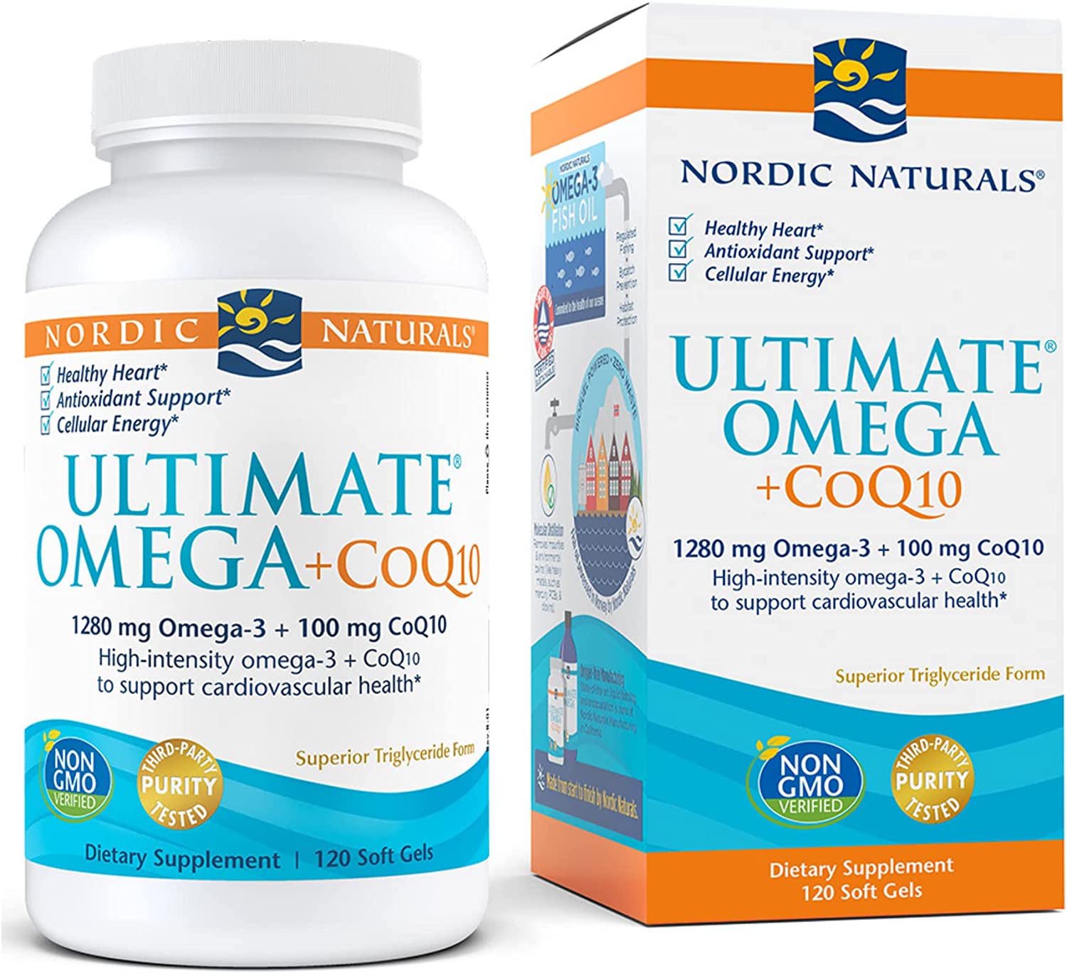 Nordic Naturals Ultimate Omega + CoQ10, Lemon - 120 Soft Gels - 1280 mg Omega-3 + 100 mg CoQ10 - Hea